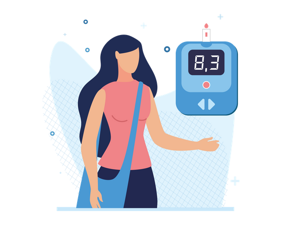 Woman checking blood sugar level with a glucometer